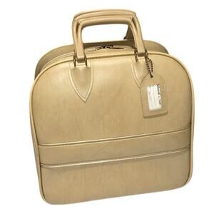 Vintage Colonial Tan Beige Bowling Bag USA Made Mid Century w/ Luggage Tag GOOD